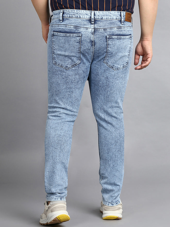 Plus Men's Ice Blue Regular Fit Washed Jeans Stretchable