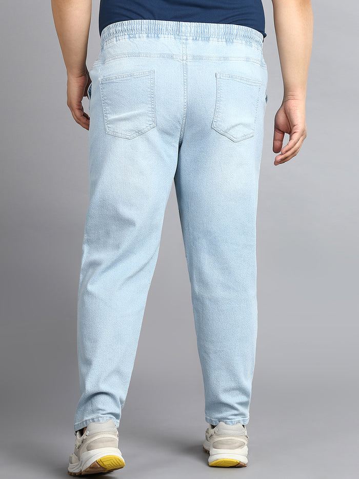 Plus Men's Ice Blue Regular Fit Washed Jogger Jeans Stretchable