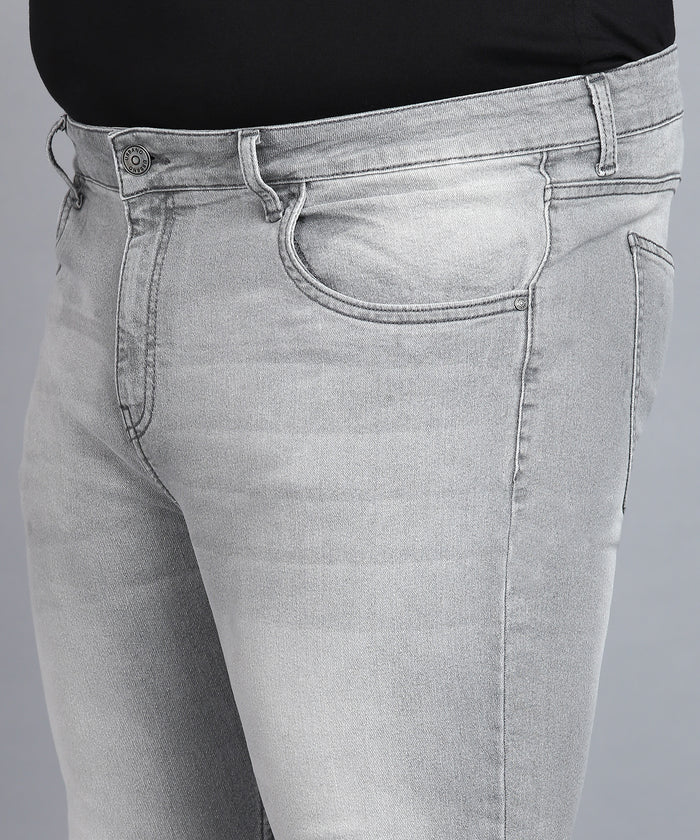 Plus Men's Ice Grey Regular Fit Washed Jeans Stretchable