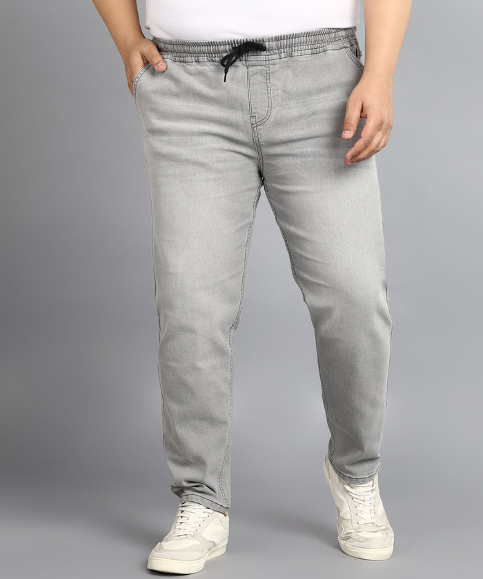 Plus Men's Ice Grey Regular Fit Washed Jogger Jeans Stretchable