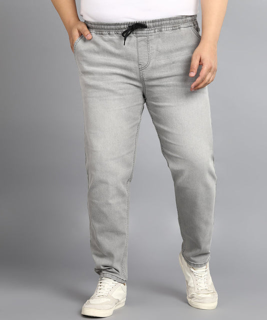 Plus Men's Ice Grey Regular Fit Washed Jogger Jeans Stretchable
