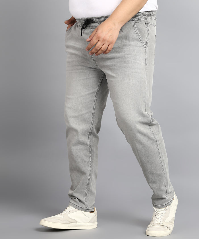 Plus Men's Ice Grey Regular Fit Washed Jogger Jeans Stretchable