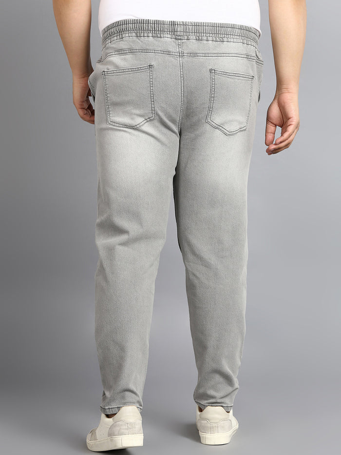 Plus Men's Ice Grey Regular Fit Washed Jogger Jeans Stretchable