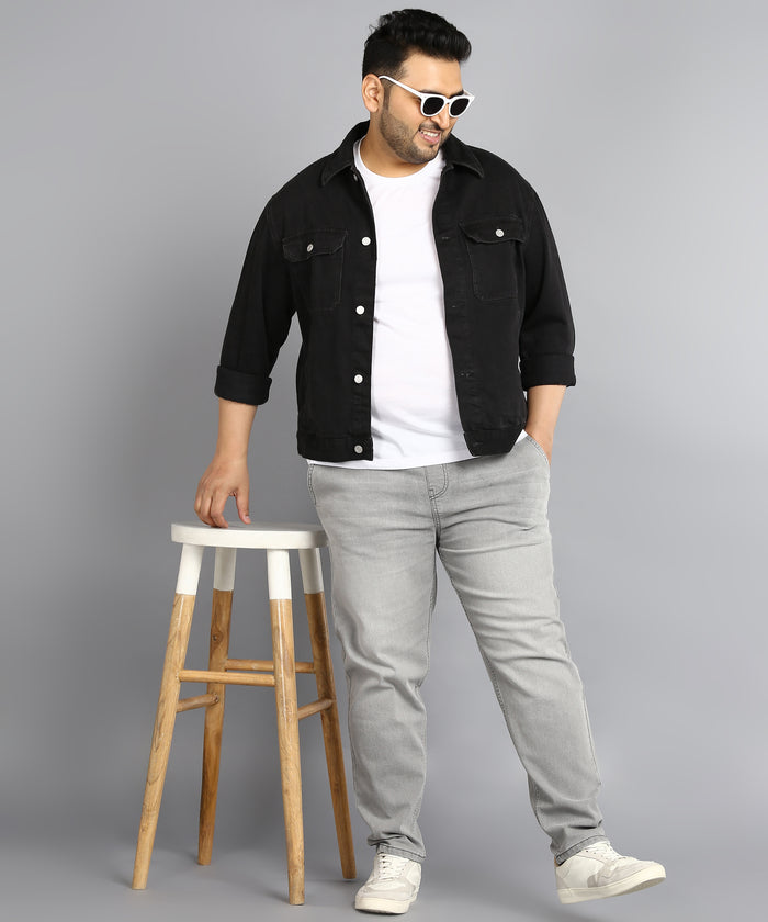 Plus Men's Ice Grey Regular Fit Washed Jogger Jeans Stretchable