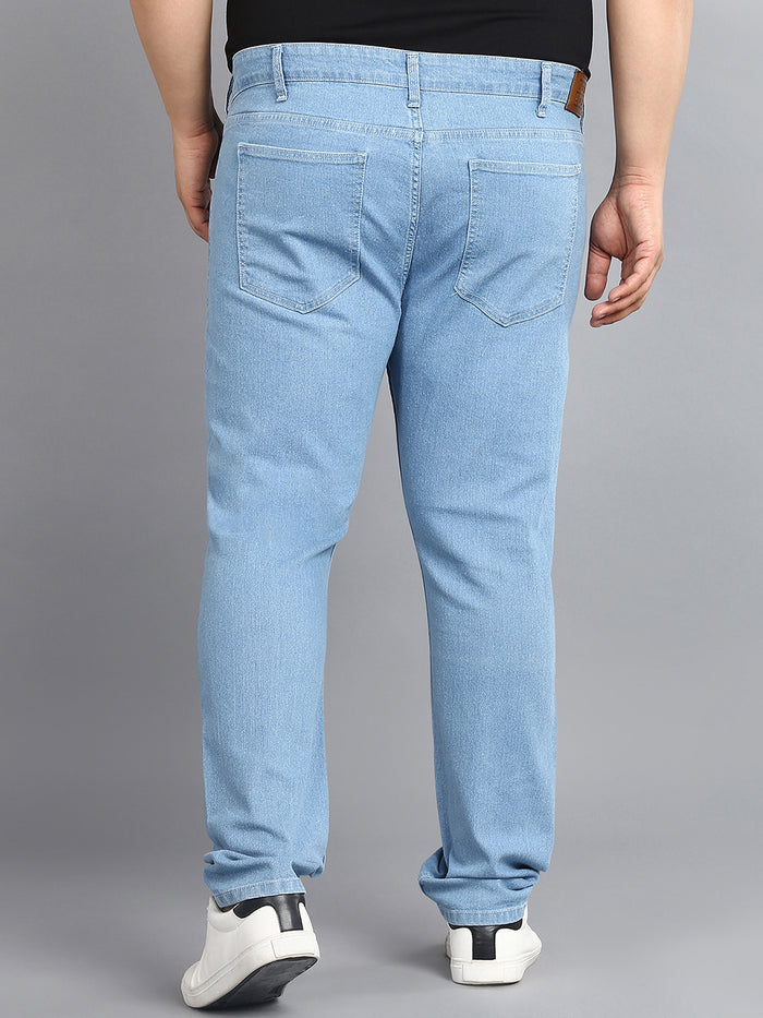 Plus Men's Light Blue Regular Fit Washed Jeans Stretchable