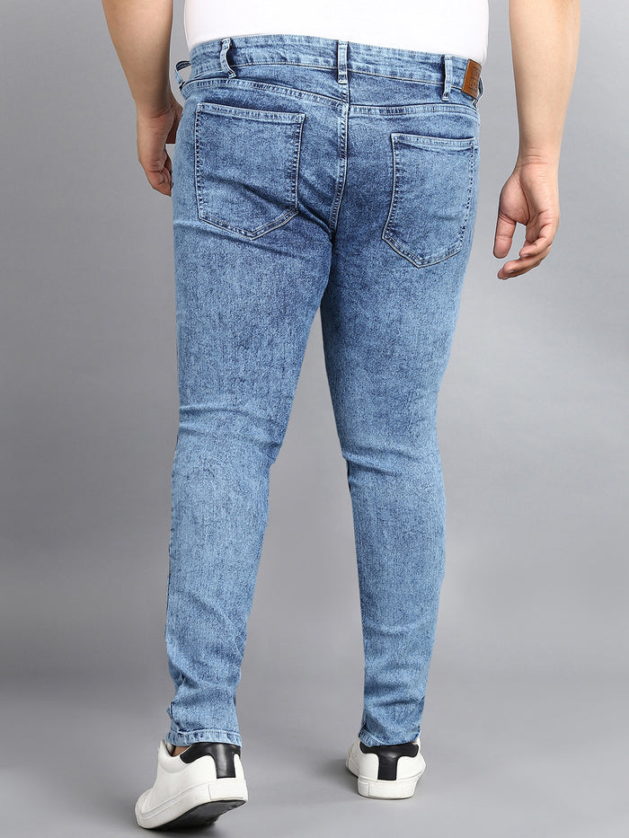 Plus Men's Light Blue Regular Fit Washed Jeans Stretchable