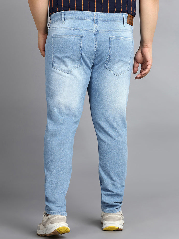 Plus Men's Light Blue Regular Fit Washed Jeans Stretchable