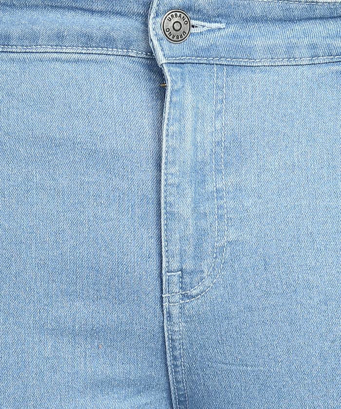 Plus Men's Light Blue Regular Fit Washed Jeans Stretchable