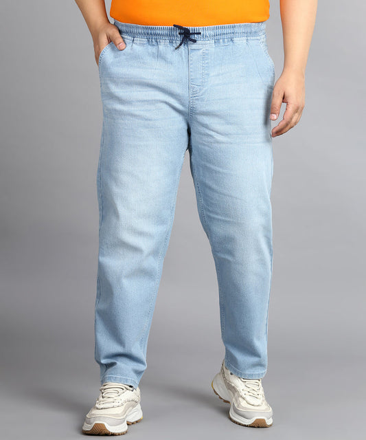 Plus Men's Light Blue Regular Fit Washed Jogger Jeans Stretchable
