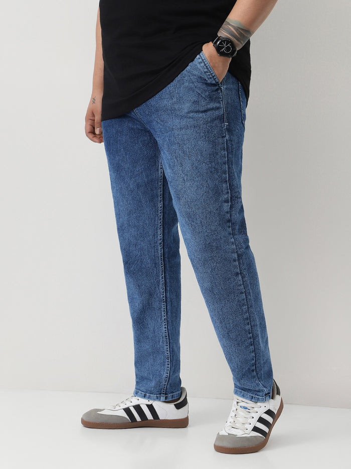 Plus Men's Light Blue Regular Fit Washed Jogger Jeans Stretchable