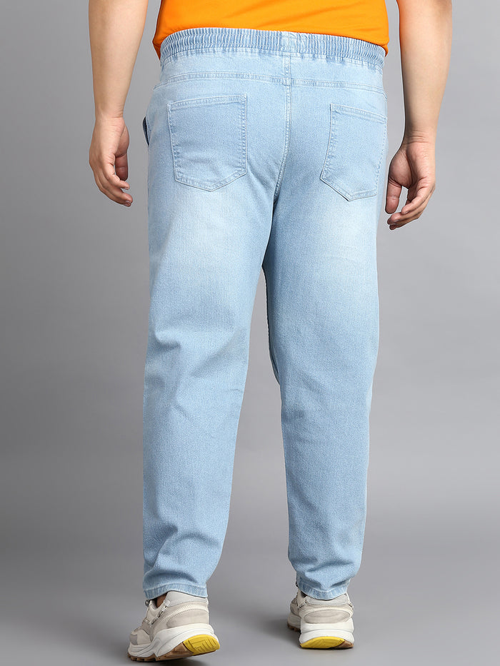 Plus Men's Light Blue Regular Fit Washed Jogger Jeans Stretchable