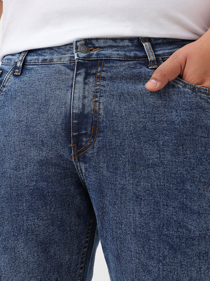 Plus Men's Light Blue Washed Bootcut Jeans Stretchable