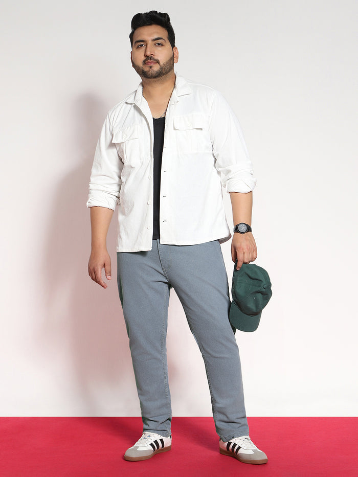 Plus Men's Light Grey Regular Fit Denim Jeans Stretchable