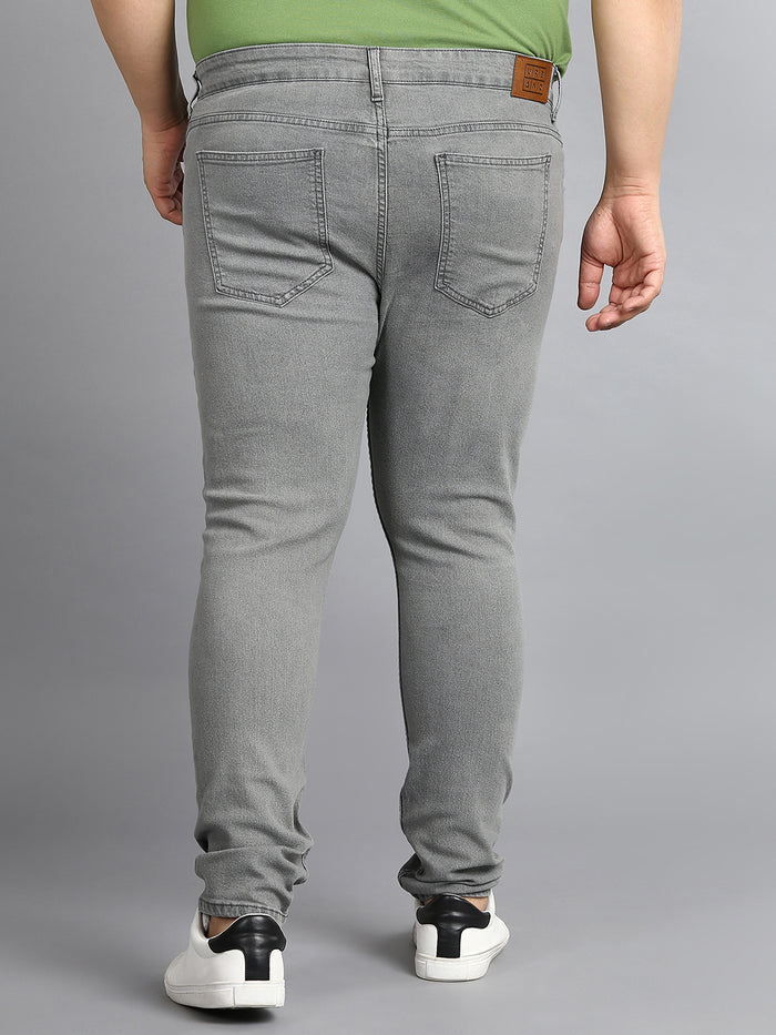 Plus Men's Light Grey Regular Fit Washed Jeans Stretchable