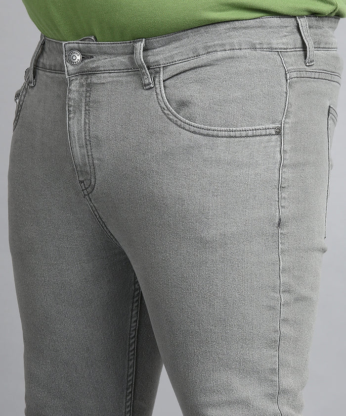 Plus Men's Light Grey Regular Fit Washed Jeans Stretchable