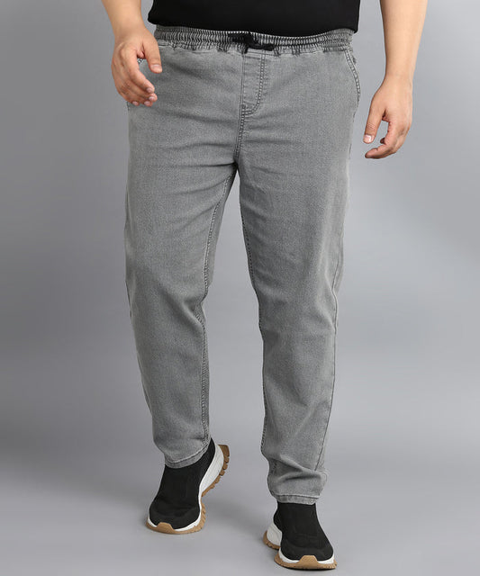 Plus Men's Light Grey Regular Fit Washed Jogger Jeans Stretchable