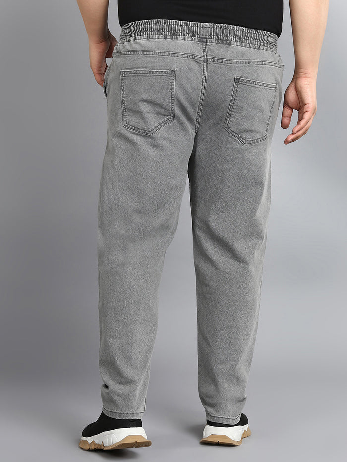 Plus Men's Light Grey Regular Fit Washed Jogger Jeans Stretchable