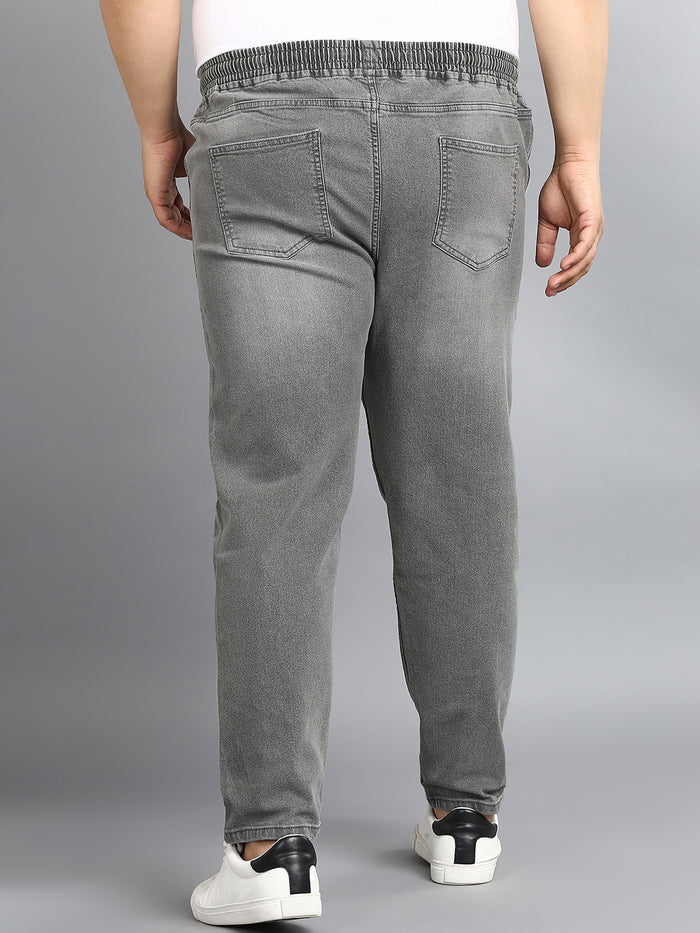 Plus Men's Light Grey Regular Fit Washed Jogger Jeans Stretchable