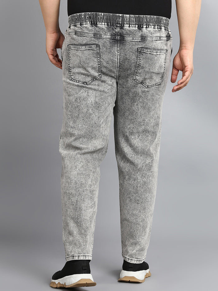 Plus Men's Light Grey Regular Fit Washed Jogger Jeans Stretchable