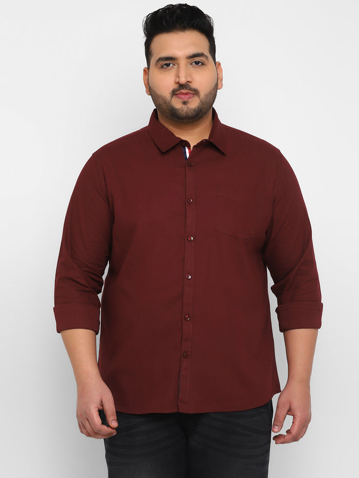 Plus Men's Maroon Cotton Full Sleeve Regular Fit Casual Solid Shirt
