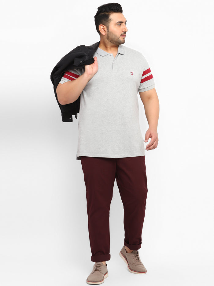 Plus Men's Maroon Cotton Regular Fit Casual Chinos Trousers