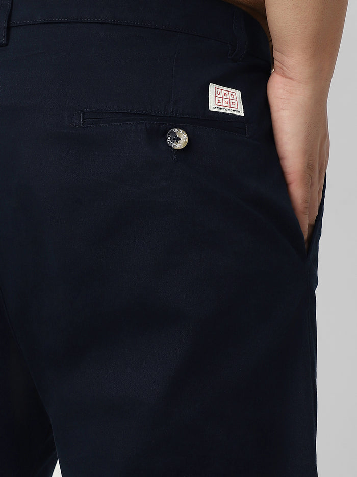 Plus Men's Navy Blue Cotton Regular Fit Casual Chino Pants Stretch