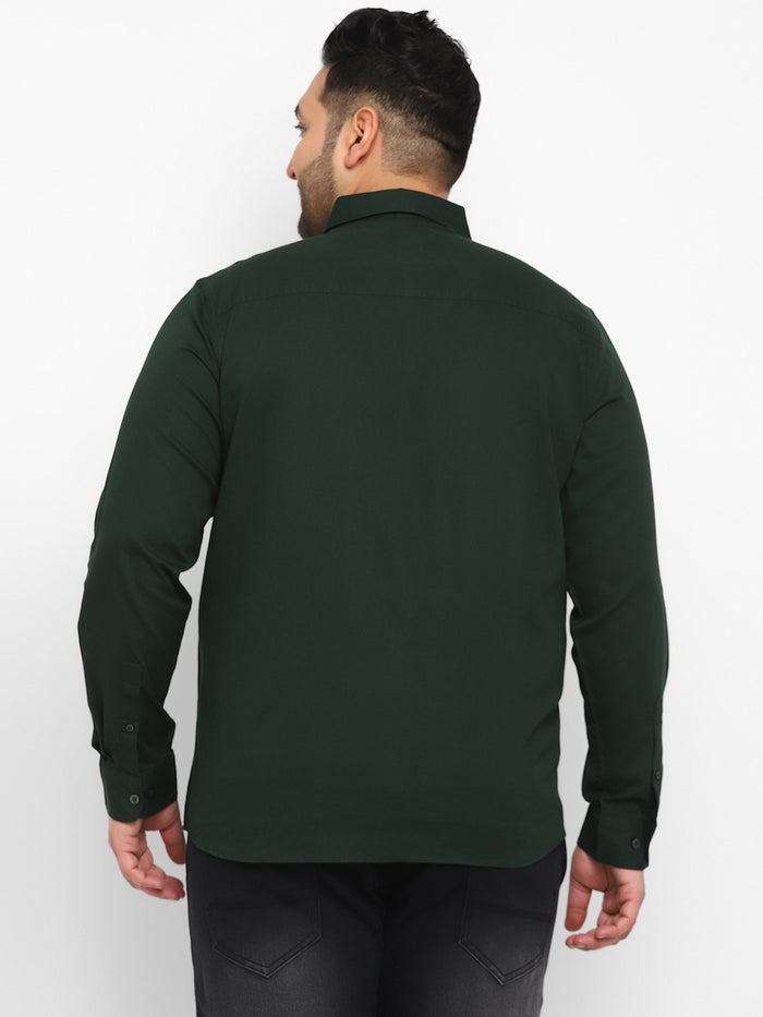 Plus Men's Olive Cotton Full Sleeve Regular Fit Casual Solid Shirt
