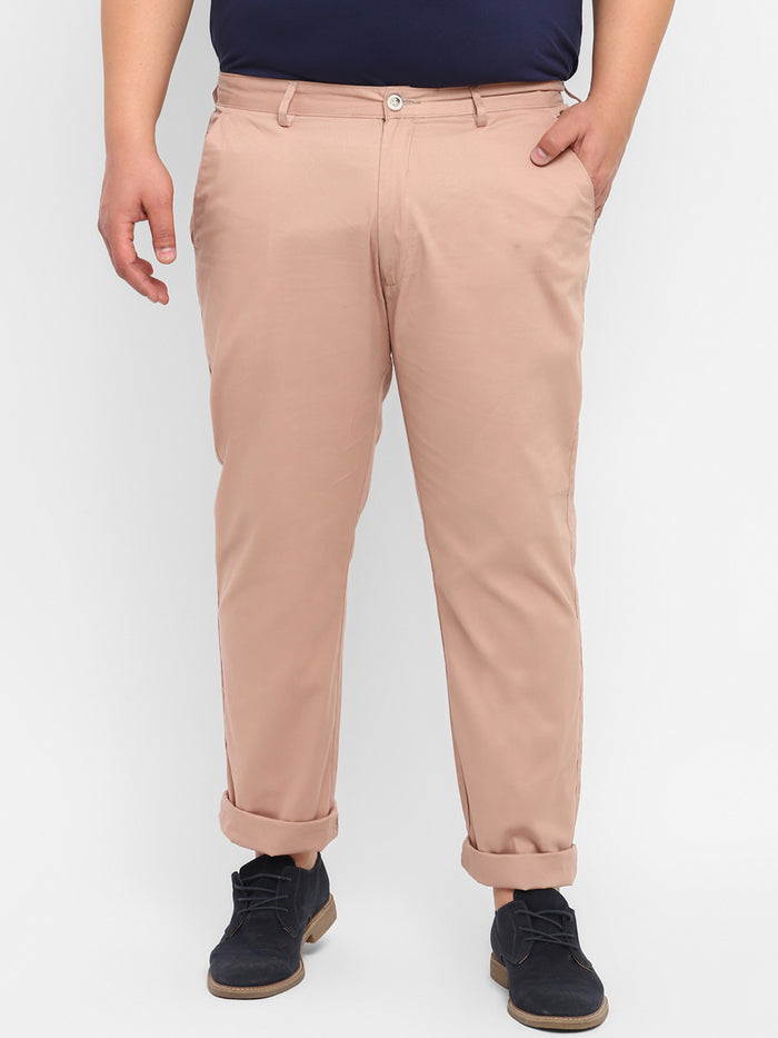 Plus Men's Purple Cotton Regular Fit Casual Chinos Trousers