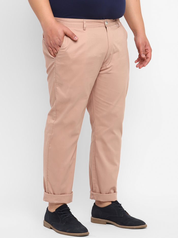 Plus Men's Purple Cotton Regular Fit Casual Chinos Trousers