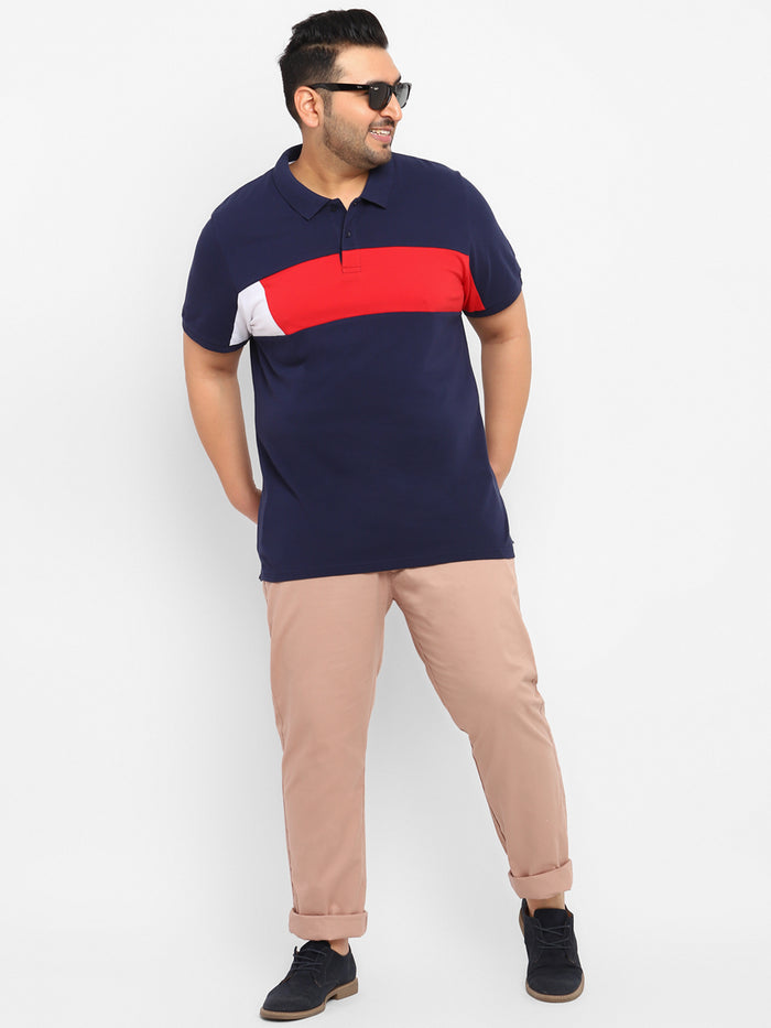 Plus Men's Purple Cotton Regular Fit Casual Chinos Trousers