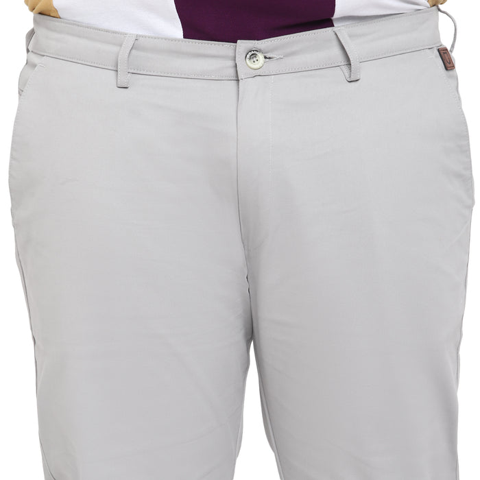 Plus Men's Steel Blue Cotton Regular Fit Casual Chinos Trousers Stretch