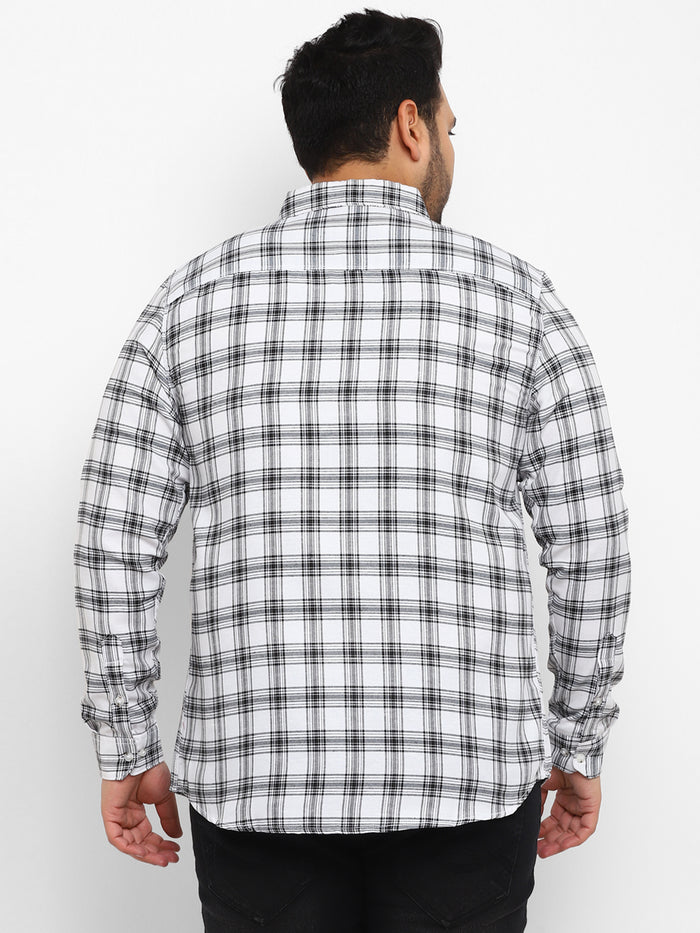 Plus Men's White Cotton Full Sleeve Regular Fit Casual Checkered Shirt