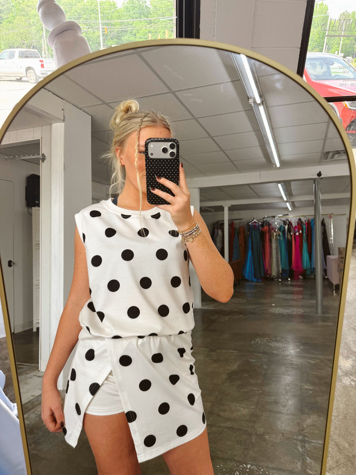Polka Dot Skirt Set with Built-In Shorts