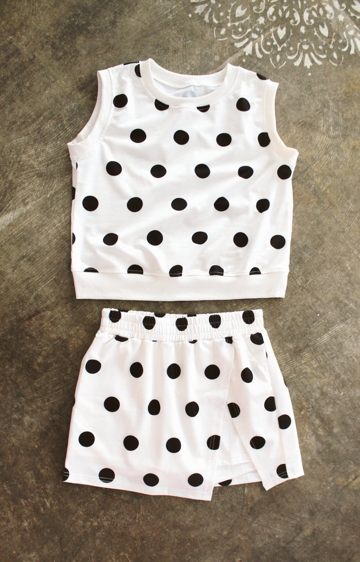 Polka Dot Skirt Set with Built-In Shorts
