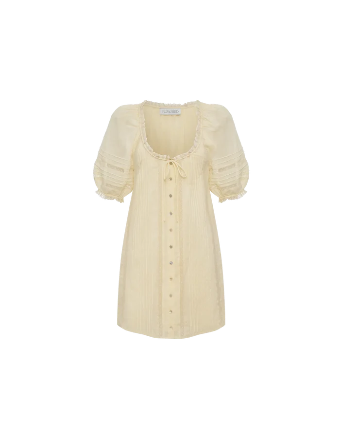 Prairie 100% Cotton Mini Dress in Custard