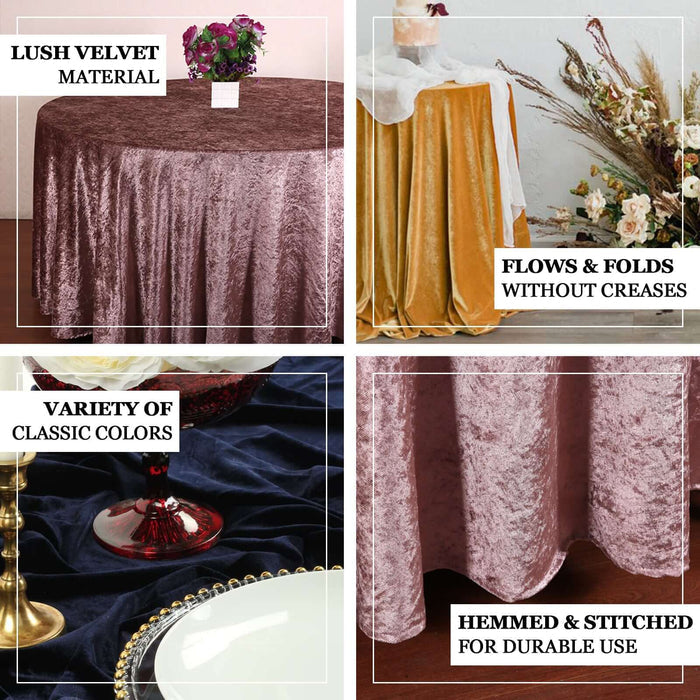 Lush velvet tablecloth in classic colors with hemmed edges for durability.