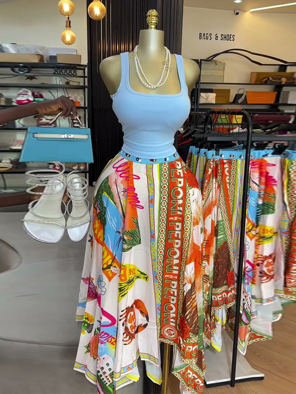 Printed Asymmetric Skirt