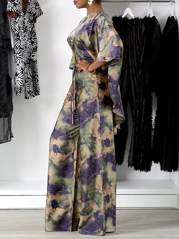 Printed Batwing-Sleeve Top & Pants Set