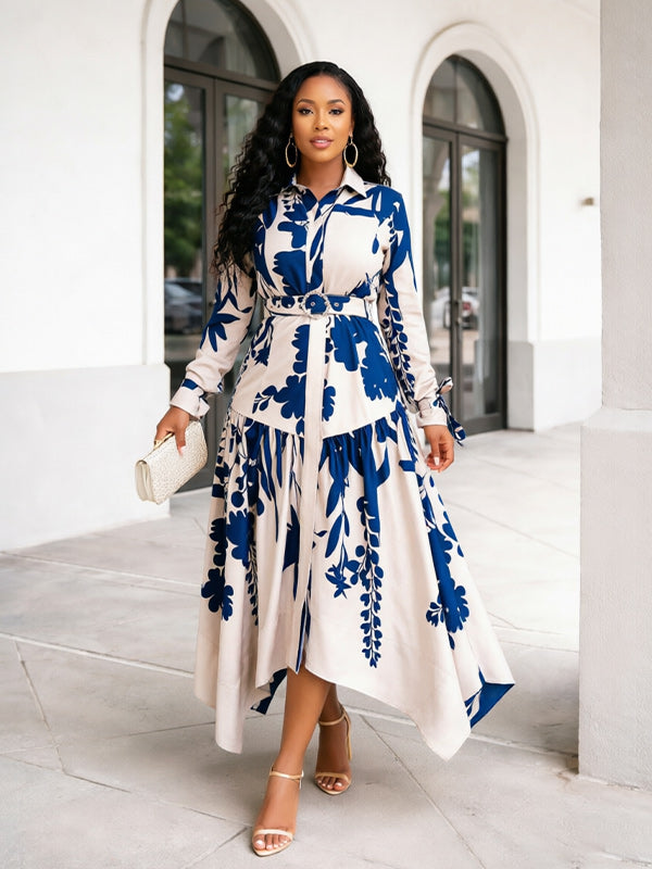 Printed Belted Shirt Dress