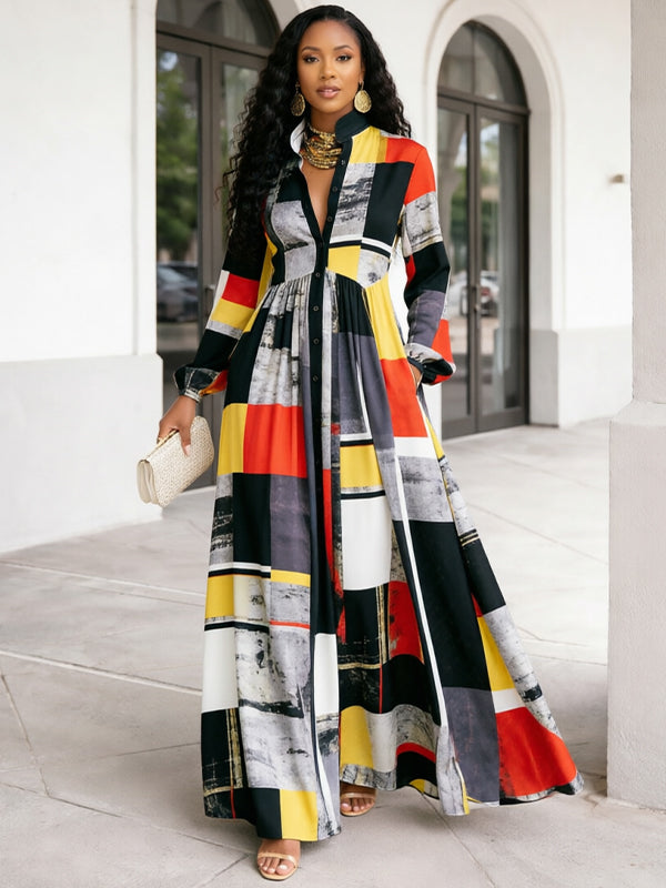 Printed Button-Front Shirt Dress