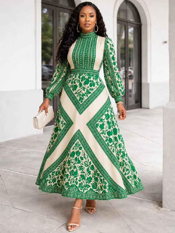 Printed Mock-Neck Maxi Dress