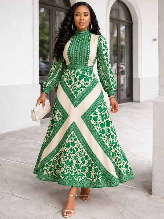 Printed Mock-Neck Maxi Dress
