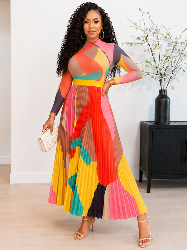 Printed Pleated Dress