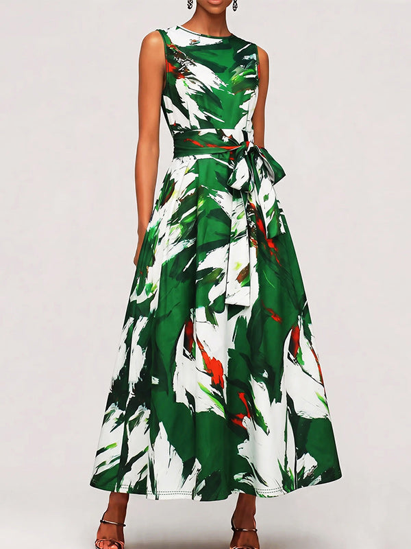 Printed Sleeveless Tied Dress