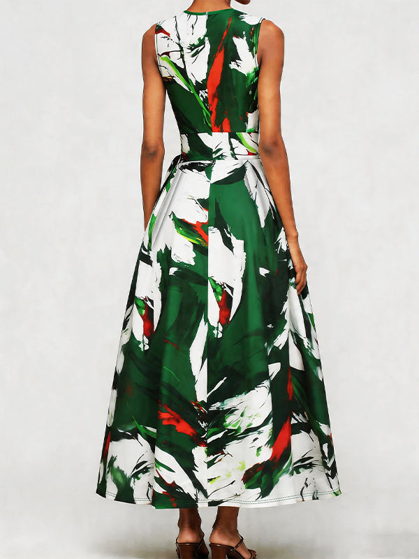 Printed Sleeveless Tied Dress
