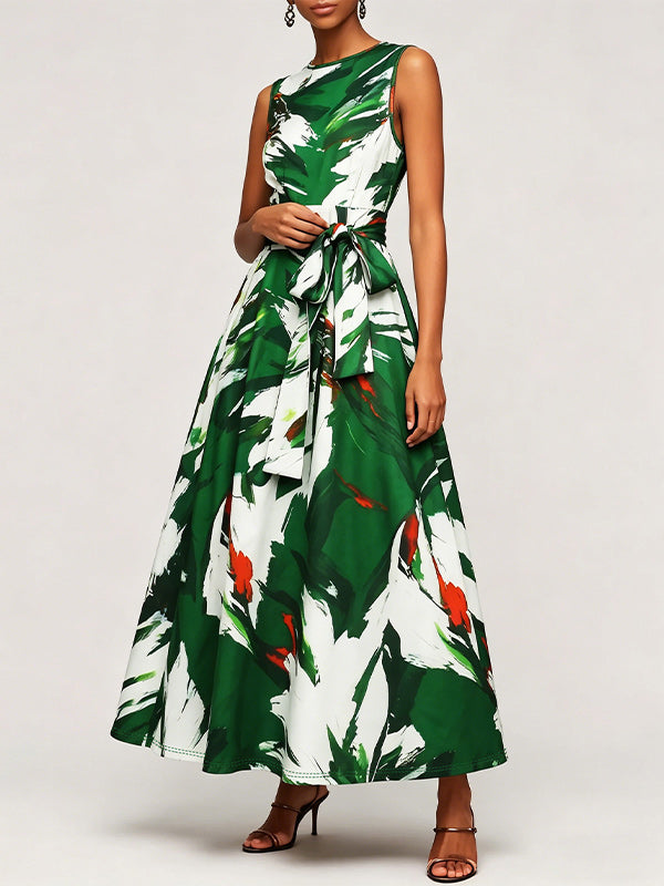Printed Sleeveless Tied Dress