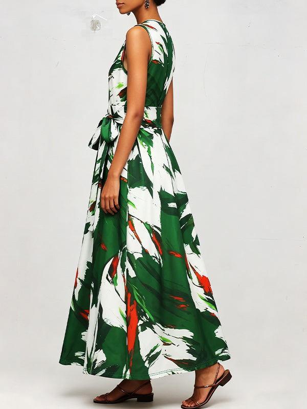 Printed Sleeveless Tied Dress