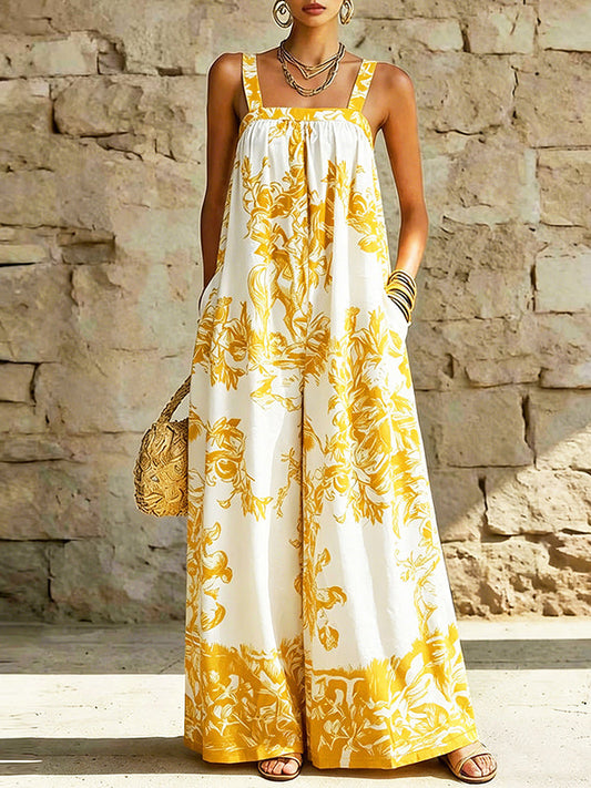 Printed Sleeveless Wide-Leg Jumpsuit