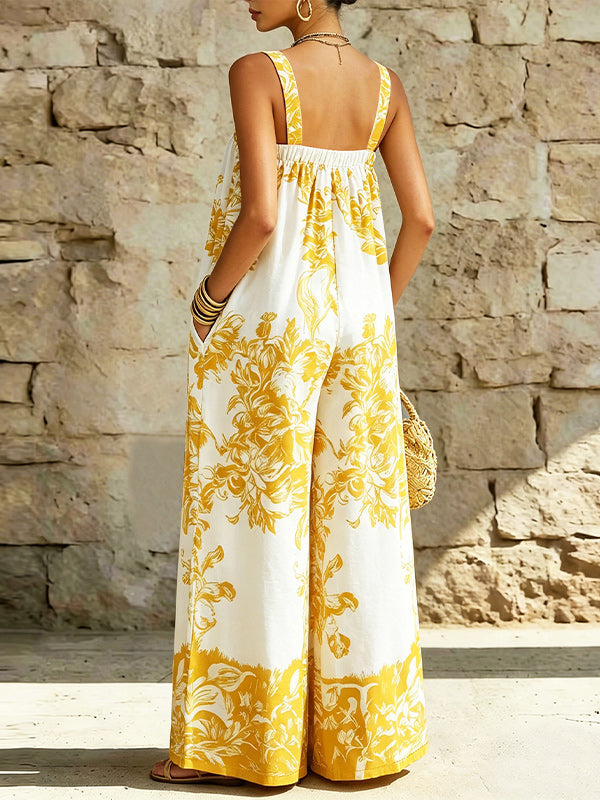 Printed Sleeveless Wide-Leg Jumpsuit