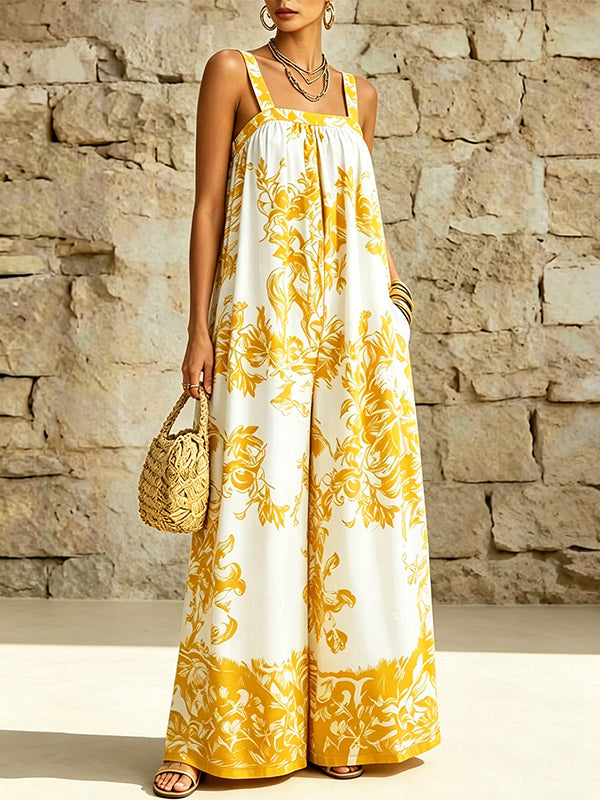 Printed Sleeveless Wide-Leg Jumpsuit